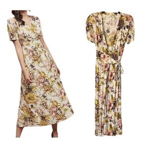 Anthropologie Tiny Sunflower Floral Wrap Dress Size Small